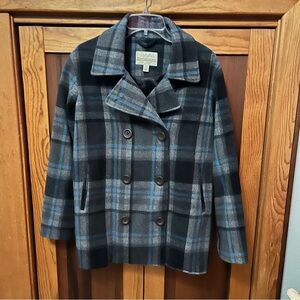 Cabela's Blue & Gray Plaid Double-Breasted Peacoat